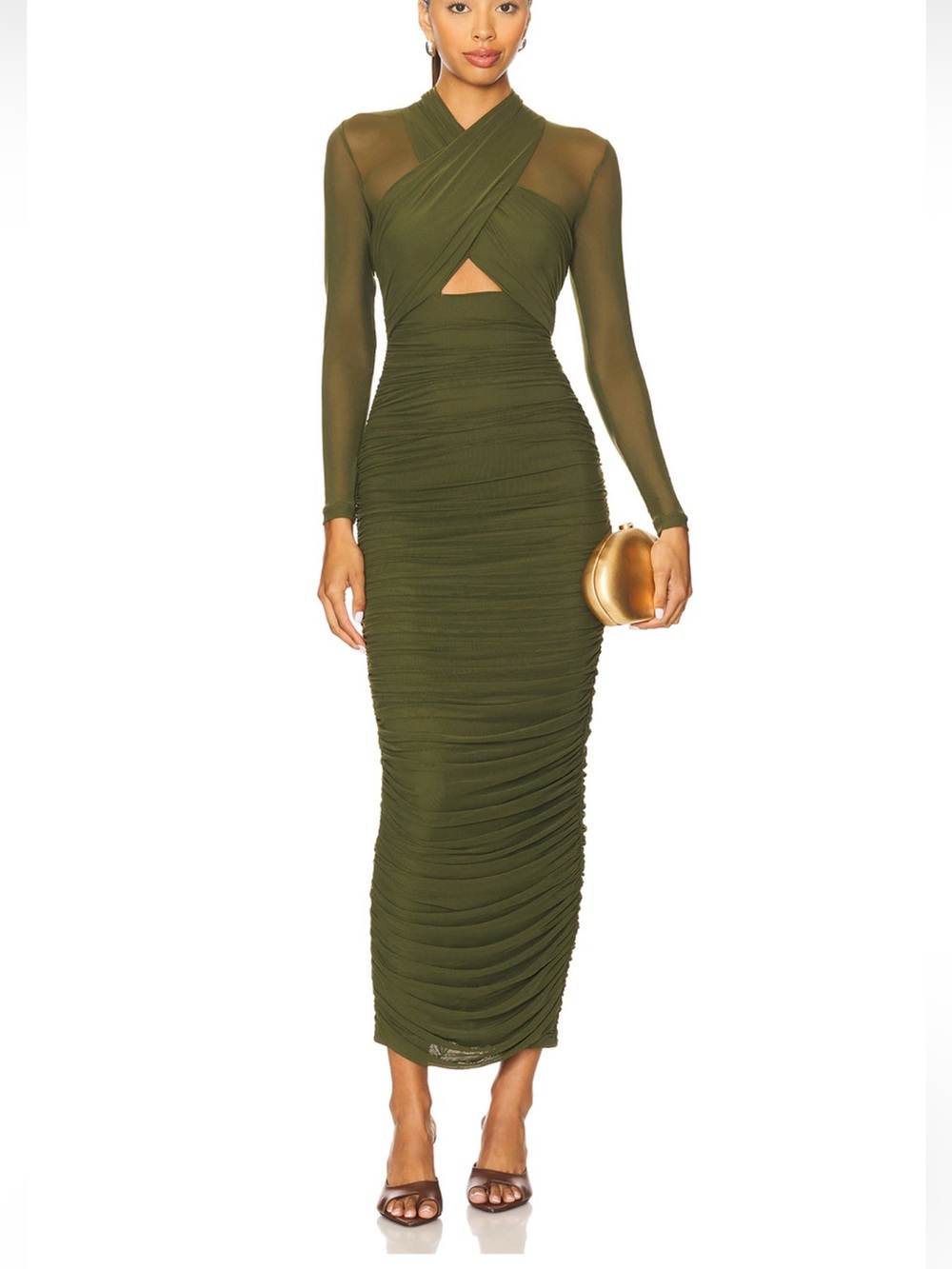 Olive Green Ruched Maxi Skirt
